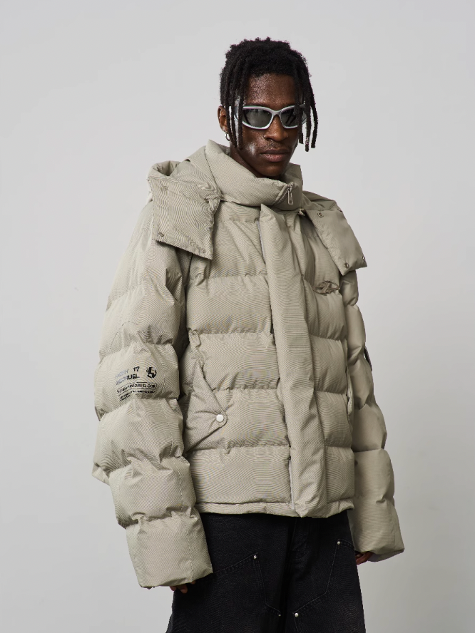 Harsh and Cruel Stand Up Collar Metal Logo Padded Jacket