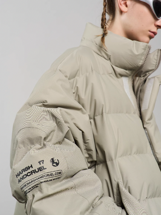 Harsh and Cruel Stand Up Collar Metal Logo Padded Jacket