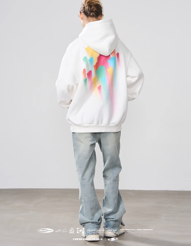 Harsh and Cruel Rainbow Dynamic Logos Foam Print Hoodie