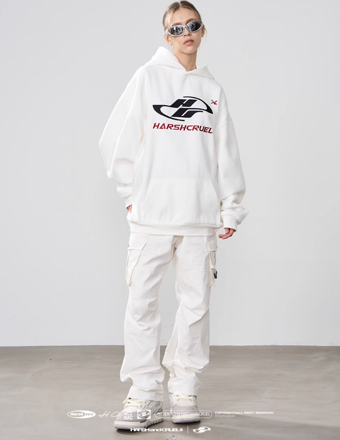 Harsh and Cruel Dynamic Embroidered Logo Loose Hoodie