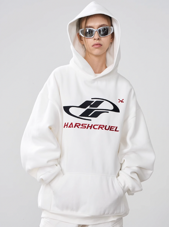 Harsh and Cruel Dynamic Embroidered Logo Loose Hoodie