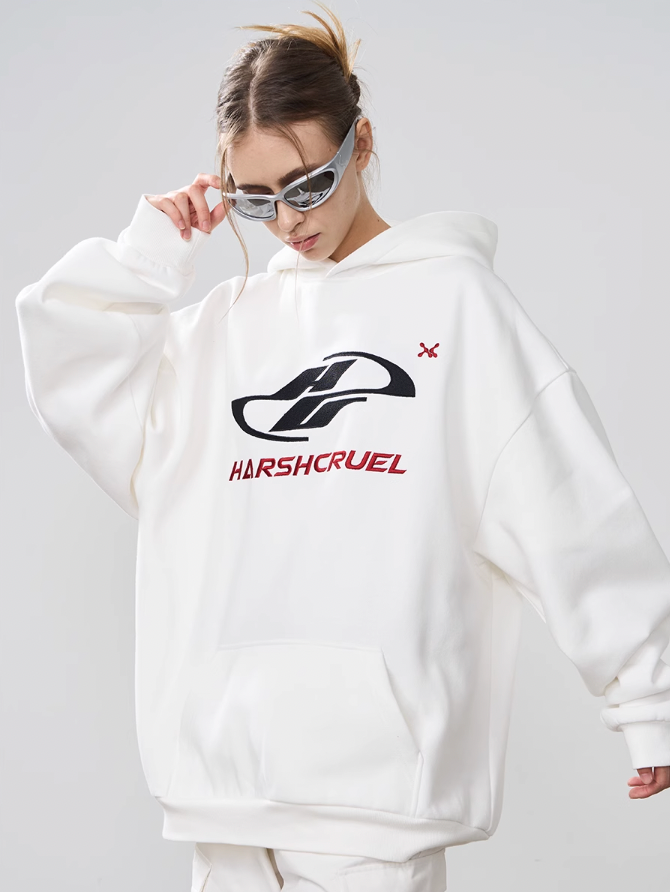 Harsh and Cruel Dynamic Embroidered Logo Loose Hoodie