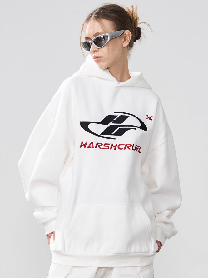 Harsh and Cruel Dynamic Embroidered Logo Loose Hoodie
