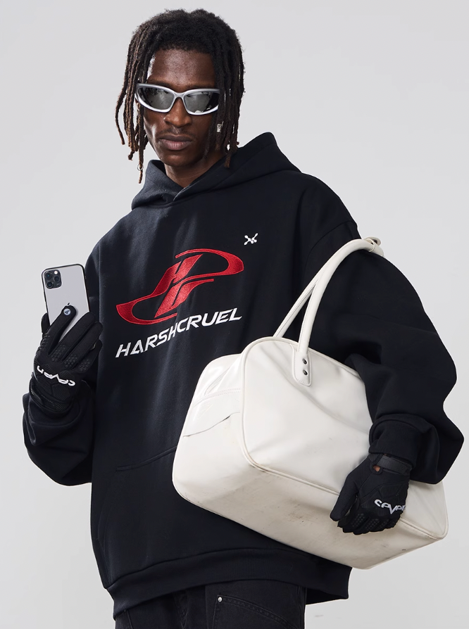 Harsh and Cruel Dynamic Embroidered Logo Loose Hoodie