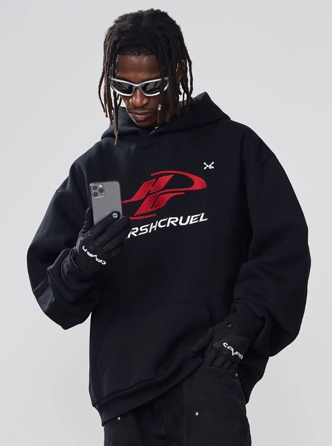 Harsh and Cruel Dynamic Embroidered Logo Loose Hoodie