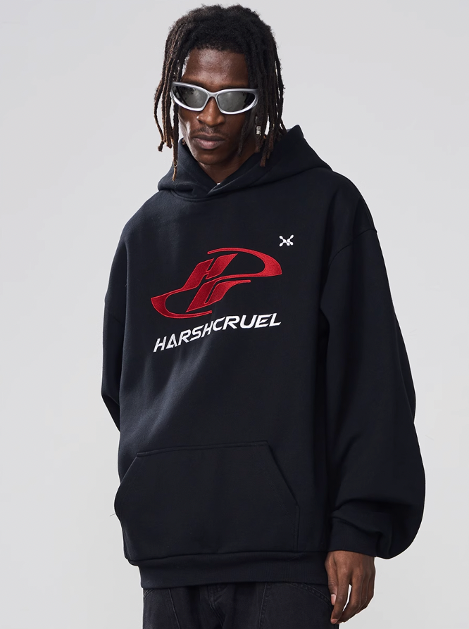 Harsh and Cruel Dynamic Embroidered Logo Loose Hoodie