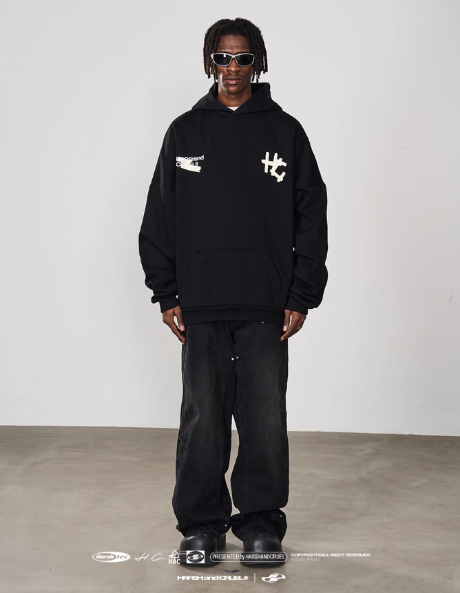 Harsh and Cruel Taped Logo Printed Hoodie
