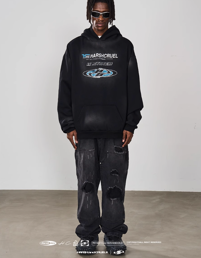 Harsh and Cruel Multi Logo Washed Printed Hoodie