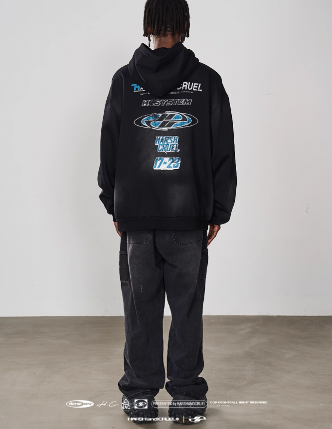 Harsh and Cruel Multi Logo Washed Printed Hoodie