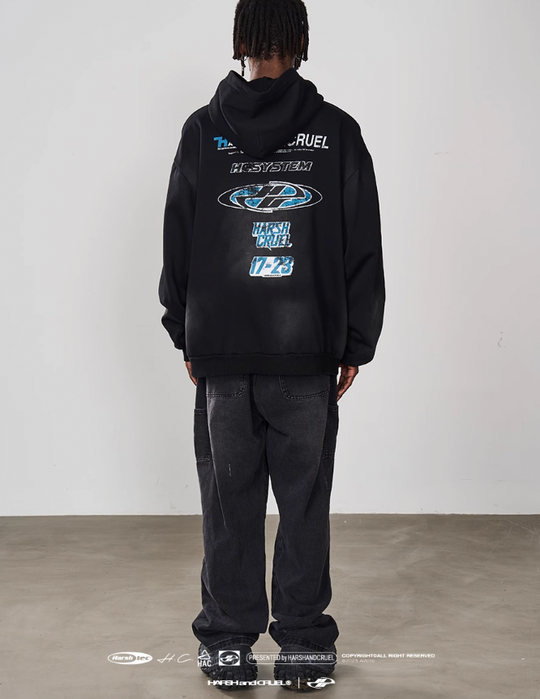 Harsh and Cruel Multi Logo Washed Printed Hoodie
