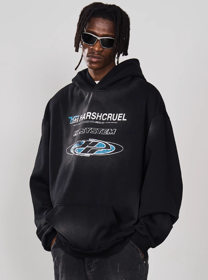 Harsh and Cruel Multi Logo Washed Printed Hoodie