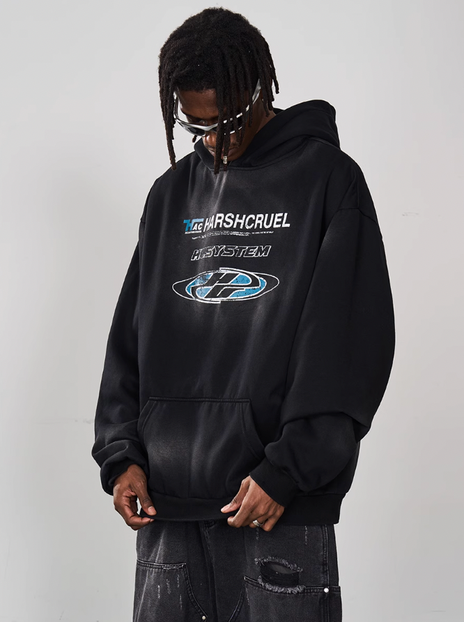 Harsh and Cruel Multi Logo Washed Printed Hoodie