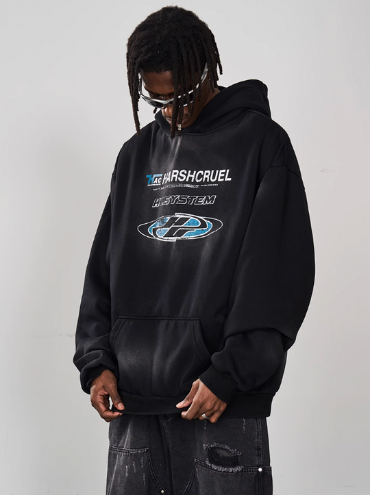 Harsh and Cruel Multi Logo Washed Printed Hoodie
