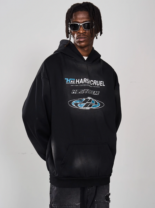 Harsh and Cruel Multi Logo Washed Printed Hoodie