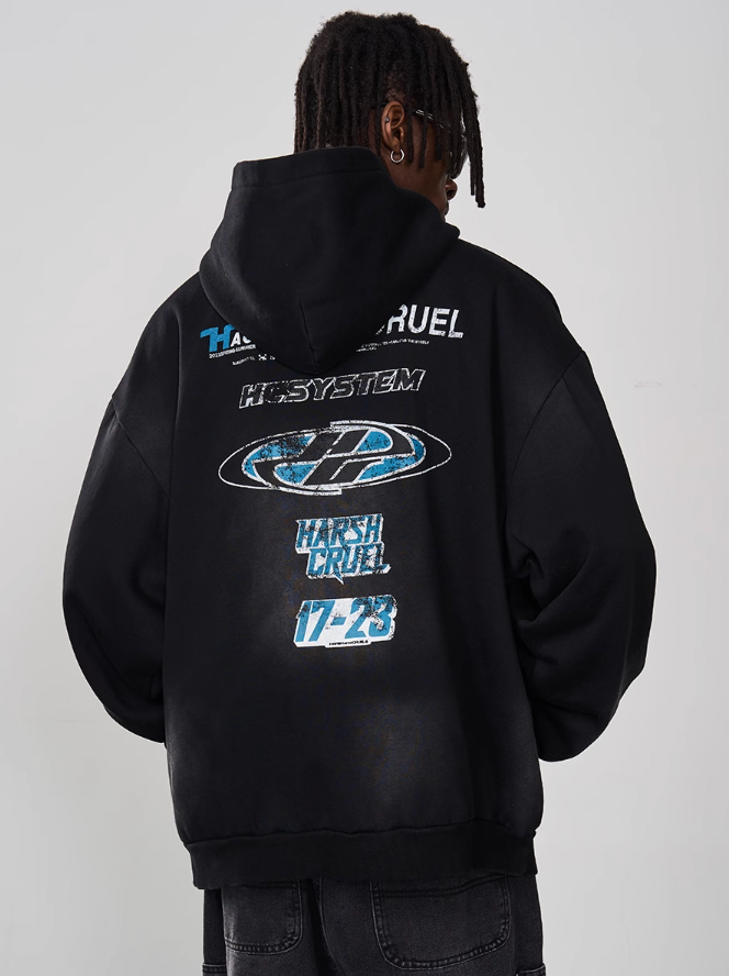 Harsh and Cruel Multi Logo Washed Printed Hoodie