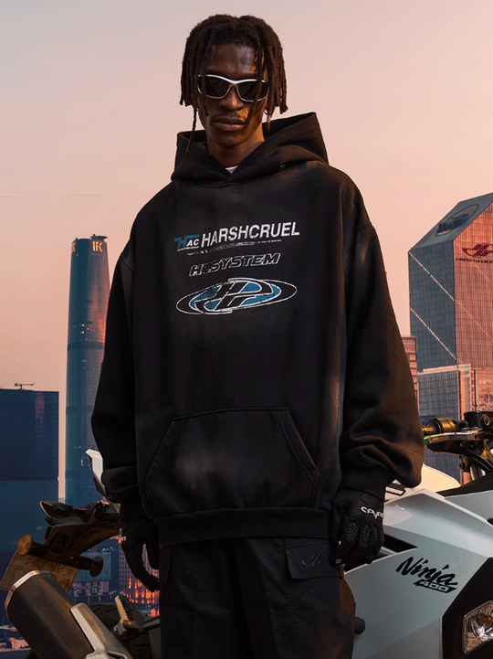 Harsh and Cruel Multi Logo Washed Printed Hoodie