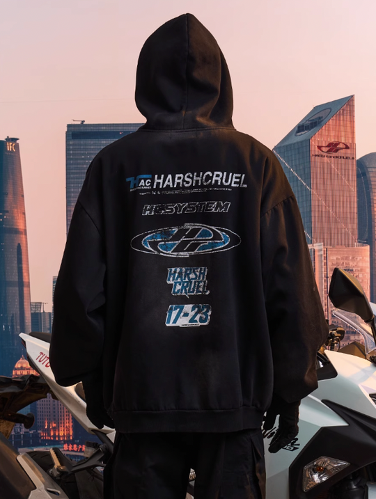 Harsh and Cruel Multi Logo Washed Printed Hoodie