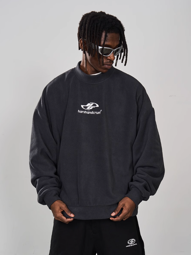 Harsh and Cruel Embroidered Logo Fleece Round Neck Sweater
