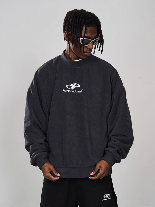 Harsh and Cruel Embroidered Logo Fleece Round Neck Sweater