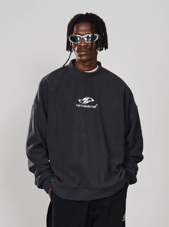 Harsh and Cruel Embroidered Logo Fleece Round Neck Sweater