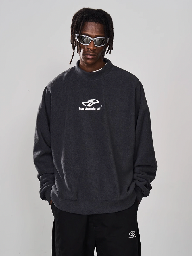 Harsh and Cruel Embroidered Logo Fleece Round Neck Sweater