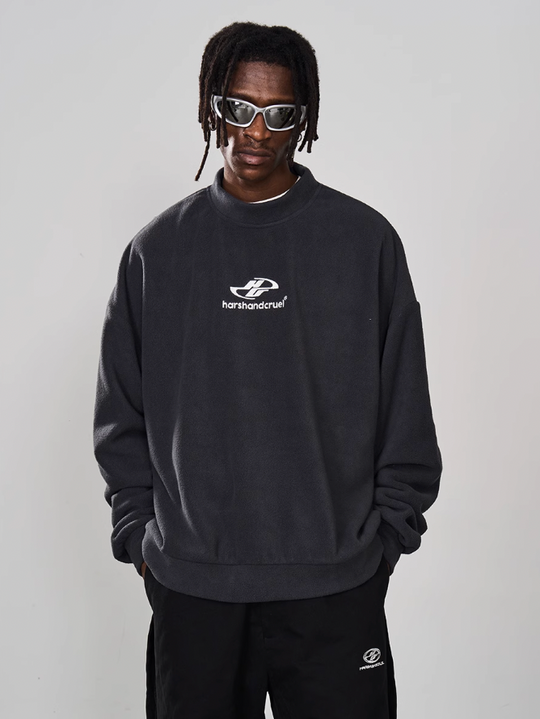 Harsh and Cruel Embroidered Logo Fleece Round Neck Sweater