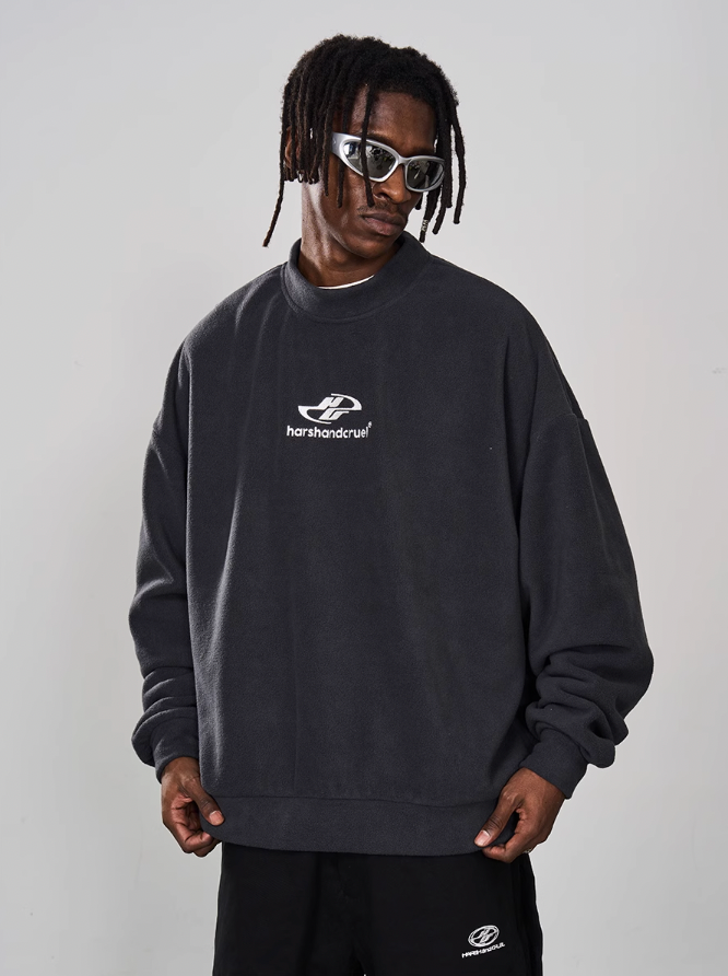 Harsh and Cruel Embroidered Logo Fleece Round Neck Sweater