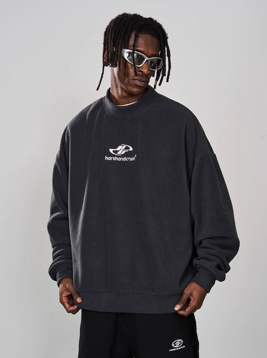 Harsh and Cruel Embroidered Logo Fleece Round Neck Sweater