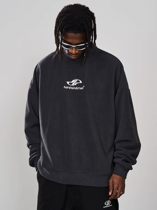 Harsh and Cruel Embroidered Logo Fleece Round Neck Sweater