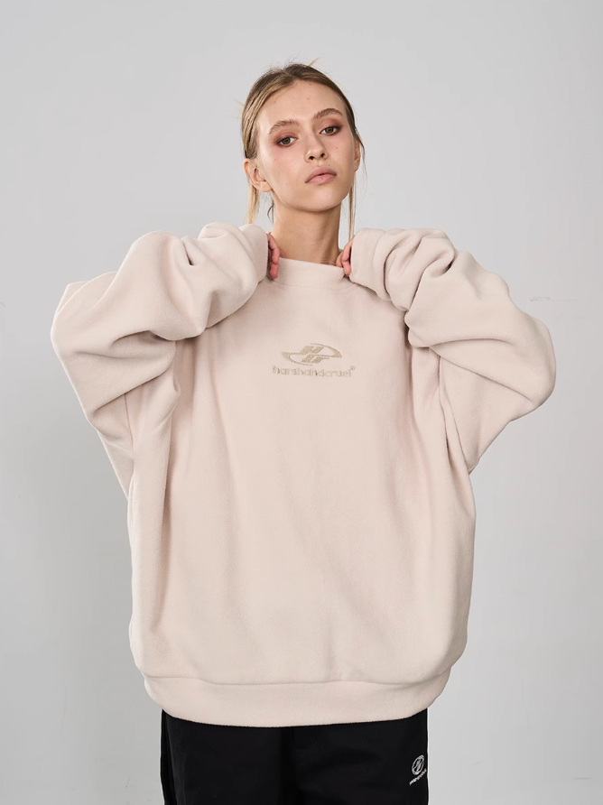 Harsh and Cruel Embroidered Logo Fleece Round Neck Sweater