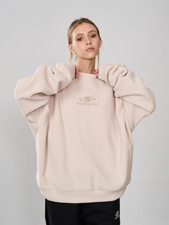 Harsh and Cruel Embroidered Logo Fleece Round Neck Sweater