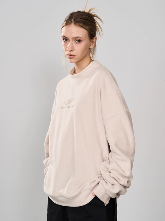 Harsh and Cruel Embroidered Logo Fleece Round Neck Sweater