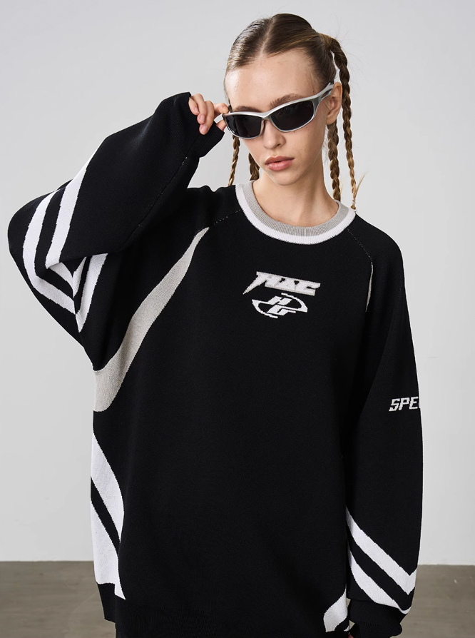 Harsh and Cruel Contrast Racing Knitted Sweater