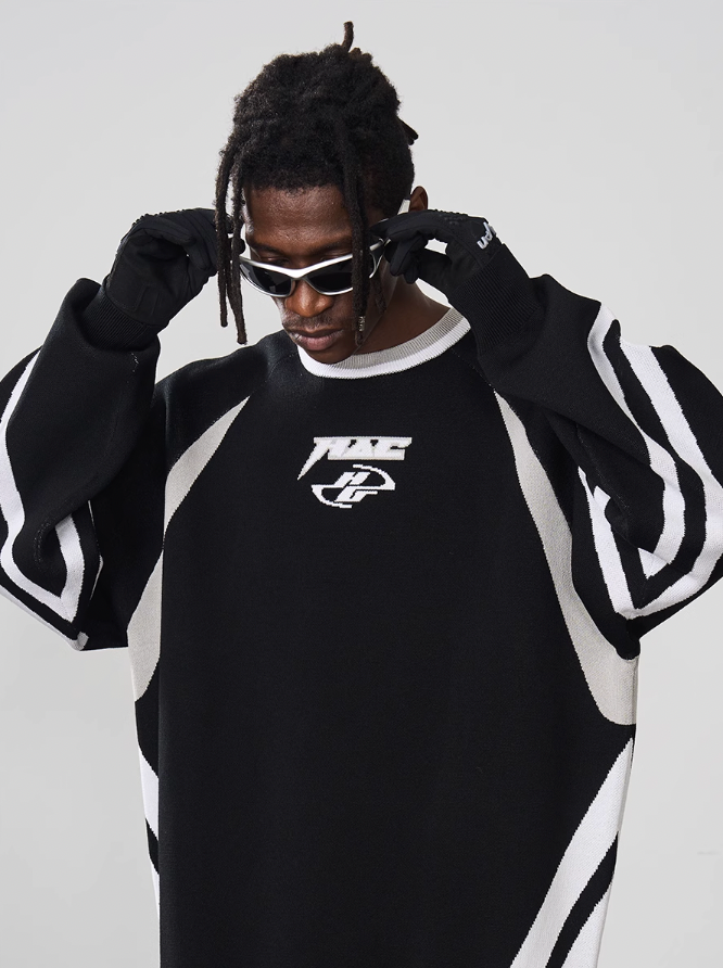 Harsh and Cruel Contrast Racing Knitted Sweater