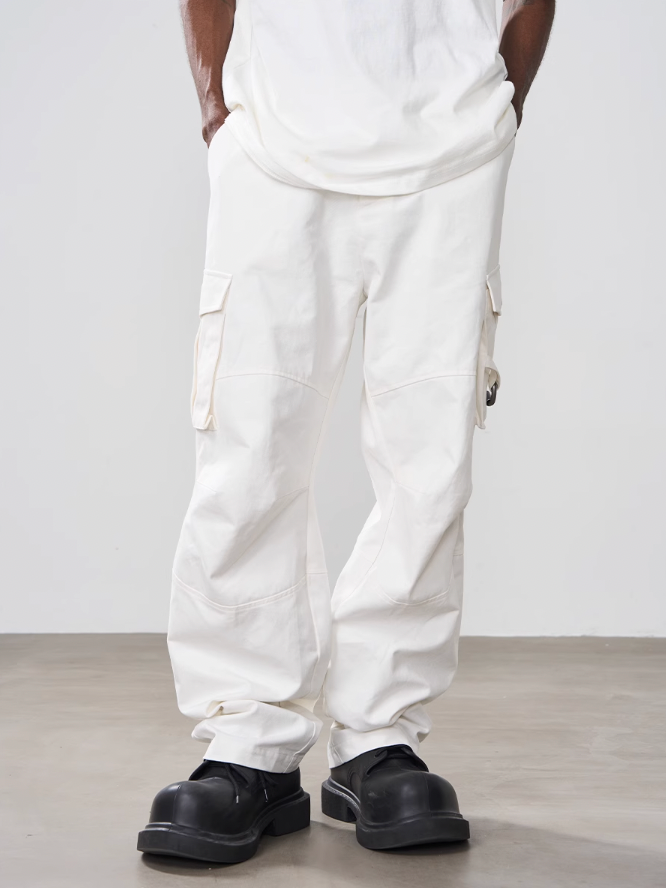 Harsh and Cruel Loose Stitching Pockets Pleated Pants