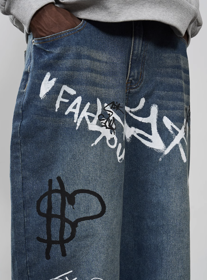 Harsh and Cruel Spray Painted Baggy Denim