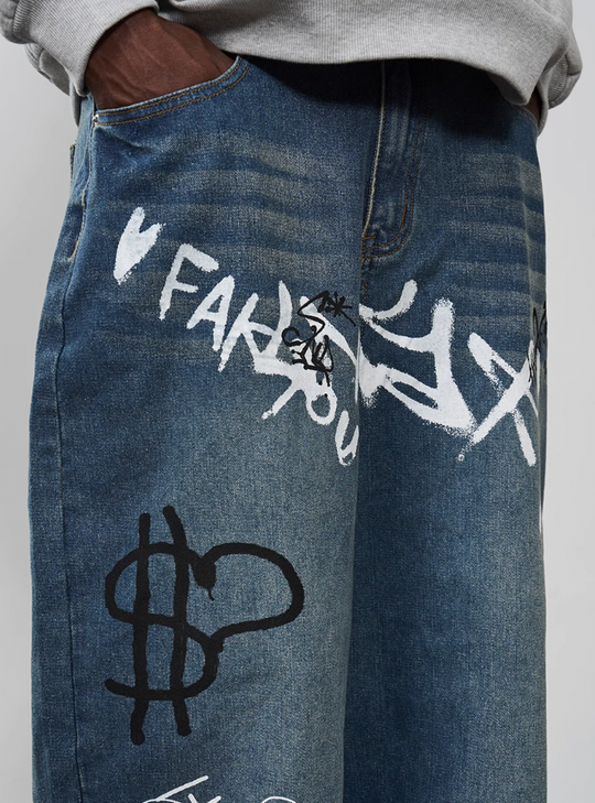 Harsh and Cruel Spray Painted Baggy Denim