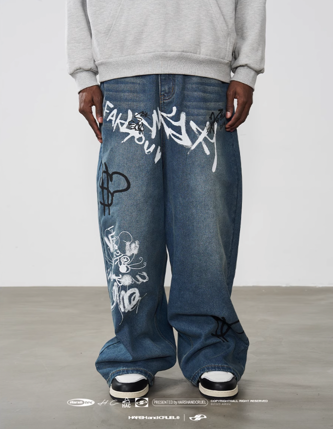 Harsh and Cruel Spray Painted Baggy Denim