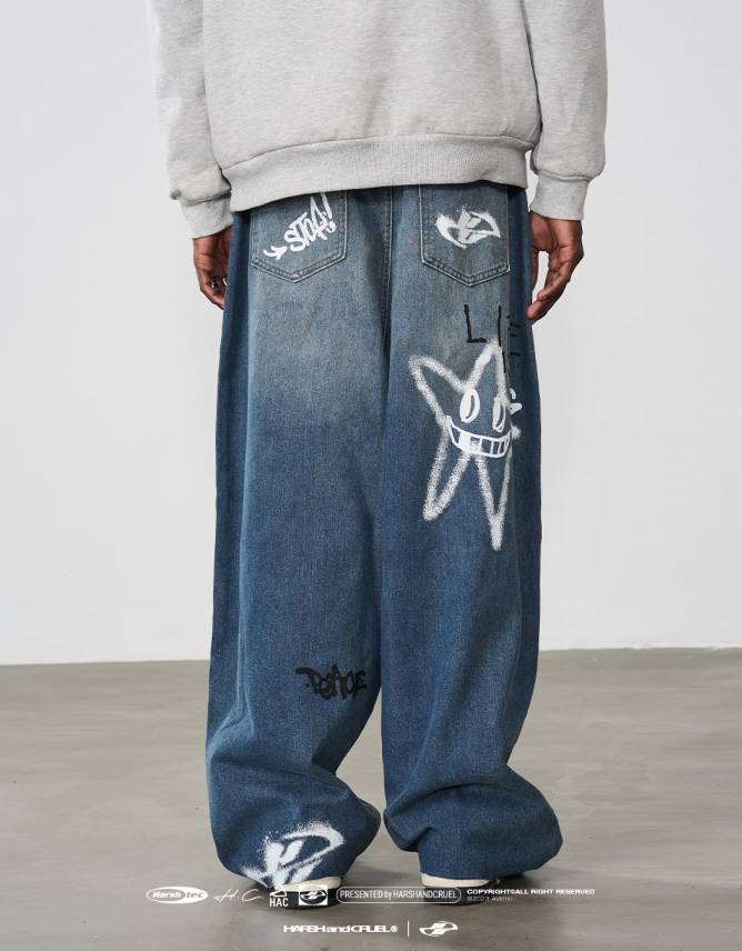Harsh and Cruel Spray Painted Baggy Denim