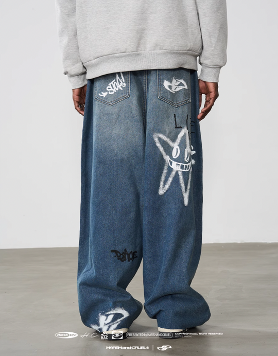 Harsh and Cruel Spray Painted Baggy Denim