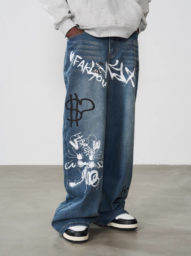 Harsh and Cruel Spray Painted Baggy Denim