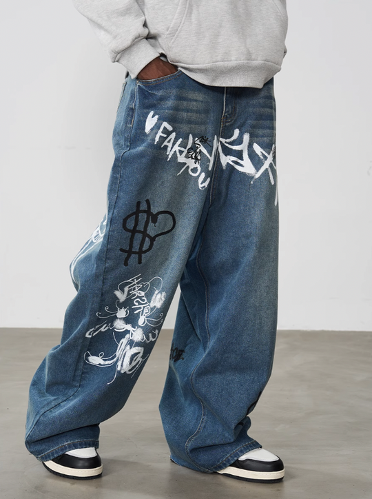Harsh and Cruel Spray Painted Baggy Denim