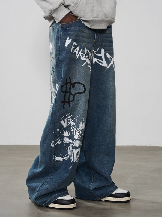 Harsh and Cruel Spray Painted Baggy Denim