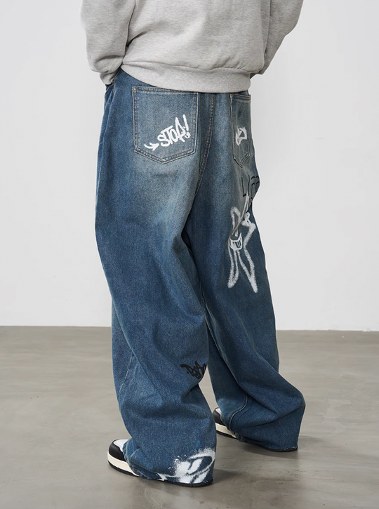 Harsh and Cruel Spray Painted Baggy Denim