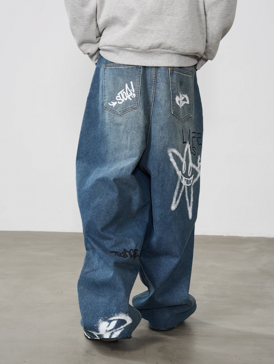 Harsh and Cruel Spray Painted Baggy Denim