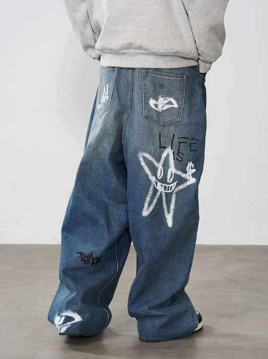 Harsh and Cruel Spray Painted Baggy Denim