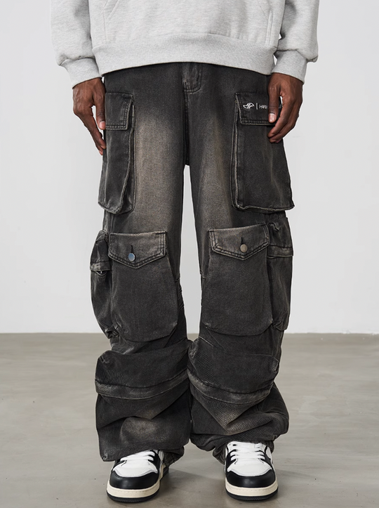 Harsh and Cruel Multi Pocket Washed Baggy Denim