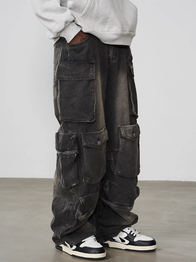 Harsh and Cruel Multi Pocket Washed Baggy Denim