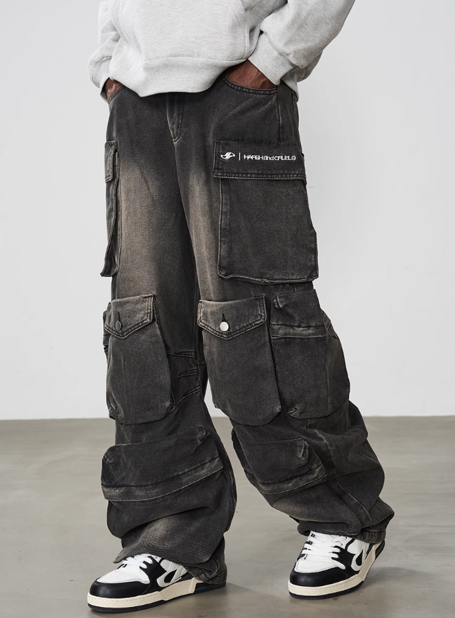 Harsh and Cruel Multi Pocket Washed Baggy Denim