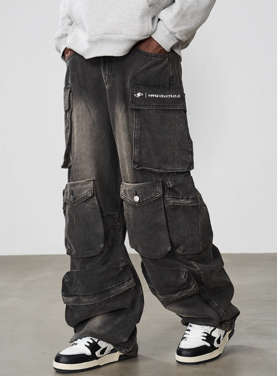 Harsh and Cruel Multi Pocket Washed Baggy Denim